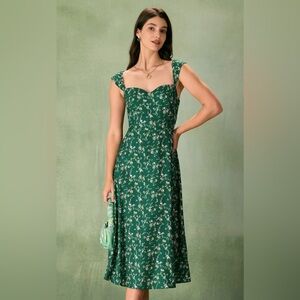 RIHOAS Dark Green Floral Midi Dress